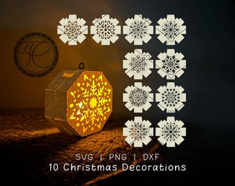 Christmas Lantern SVG Bundle, 10 Snowflake Box SVG Templates (Digital Download)
