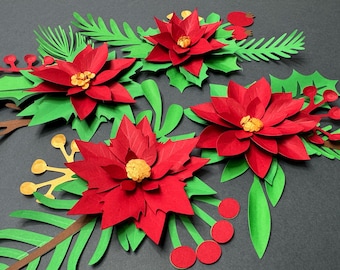 Poinsettia SVG Cut Files, Christmas Flower & Leaves Holiday Craft Template (Digital Download)