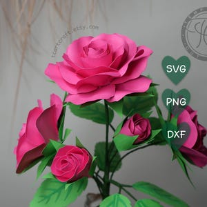 Rosa de papel 3D SVG, plantilla de flores en capas SVG, flores para manualidades (descarga digital)