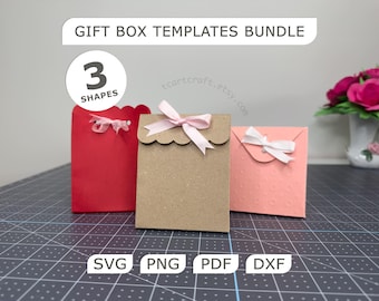 Modello SVG per sacchetto regalo, file di taglio per scatola bomboniera, 3 scatole regalo stampabili in PDF e PNG