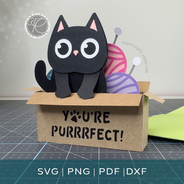 Black Cat in Box Pop Up Card SVG Template Cut File (Digital Download)