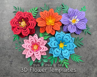 Flower SVG Template, Paper Flowers SVG Cut File (Digital Download)