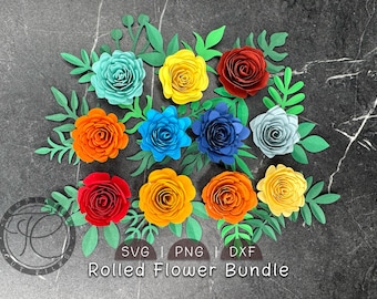 Rullade blommor SVG, pappersblommor 12 SVG- och PNG-mallar (digital nedladdning)