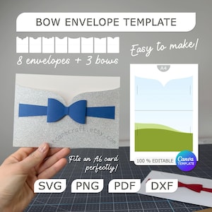 Envelope SVG 8 Templates with Paper Bows | Cricut Compatible | Canva Editable | png, dxf, pdf