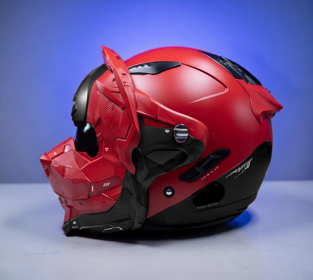 custom wolf motorcycle helmet Modular Flip-Up Helmet- Black Green Shiny 🌑🐺 Ride with instinct. Lead