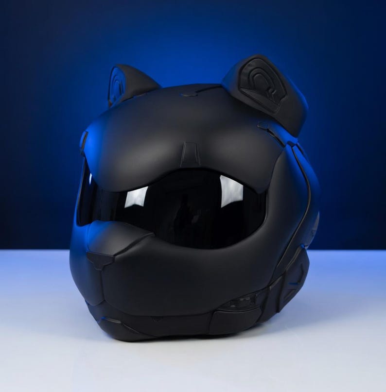 cyberpunk cat skull Motorcycle Helmet, Custom Airbrushed Biker helmet image 4