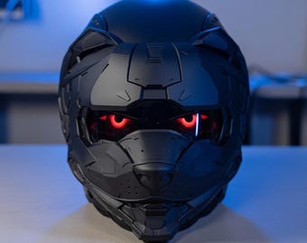 cyberpunk wolf Motorcycle Helmet DOT ECE Approved with led , 3D Printed Biker Helmet, Cute Cosplay Helmet