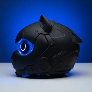 cyberpunk cat skull Motorcycle Helmet, Custom Airbrushed Biker helmet image 3