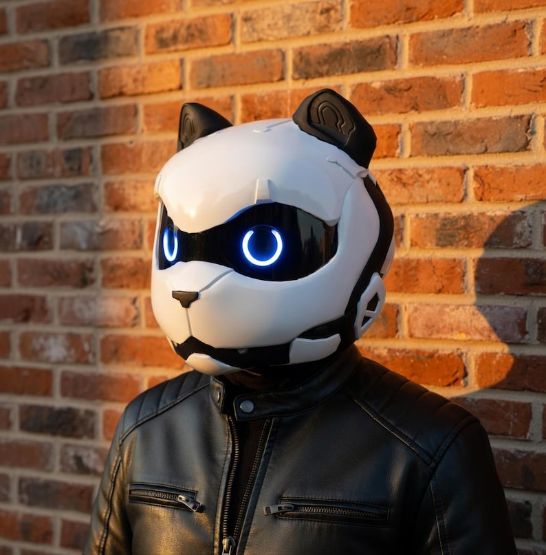 cyberpunk cat skull Motorcycle Helmet, Custom Airbrushed Biker helmet image 7