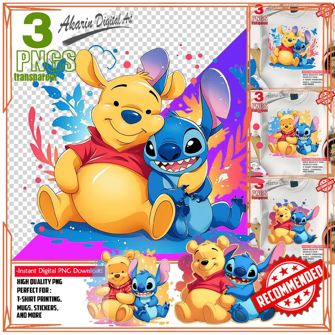 Winnie the Pooh and Stitch PNG Design (digital Download) - Etsy