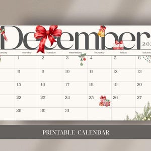 Utskrivbar decemberkalender 2025 – Månadsplaneringssida med jultema