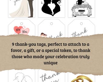 Étiquettes de remerciement de mariage | Étiquettes imprimables pour cadeaux de mariage | Cartes de remerciement numériques pour les jeunes mariés