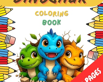 Livre de coloriage de dinosaures - 20 pages amusantes pour enfants - PDF IMPRIMABLE