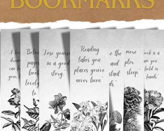 Lot de 7 marque-pages élégants avec citations inspirantes | Téléchargement numérique | Cadeau pour les amoureux des livres | Accessoires de lecture