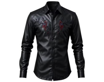 Camisa gótica de cuero para hombre, estilo steampunk victoriano, bordada.