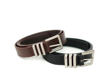 Black Leather Belt, Women's Waist Belt with Silver Buckle, Brown Minimalist belts