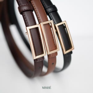 Leren damesjeansriem, dunne riem, zwarte of bruine minimalistische riem, gouden gespriem, casual alledaagse riem, klassieke leren tailleriem afbeelding 9