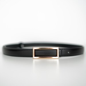 Black Leather Belt for Women, Belt for dress, Thin Leather Belt Gold Buckle, Classic Black Belts Minimalist, Gift for Her, Everyday Belt image 11
