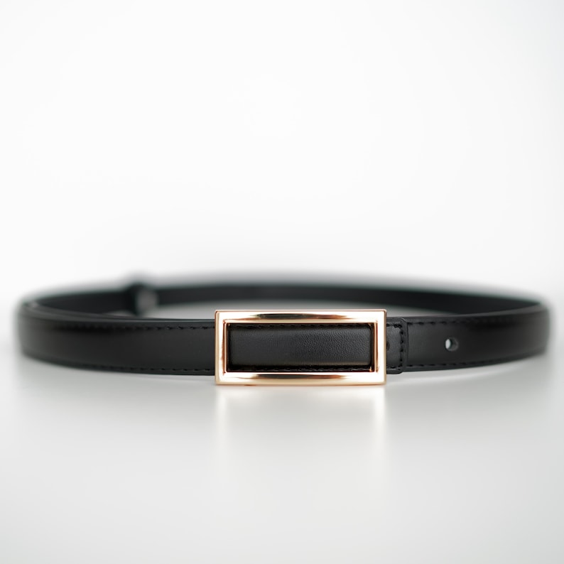 Black Leather Belt for Women, Belt for dress, Thin Leather Belt Gold Buckle, Classic Black Belts Minimalist, Gift for Her, Everyday Belt image 11
