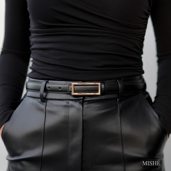 thin black belt for dress Black Leather Belt for Women, Belt for Dress, Thin Leather Belt Gold  Buckle, Classic Black Belts Minimalist, Gift for Her, Everyday Belt