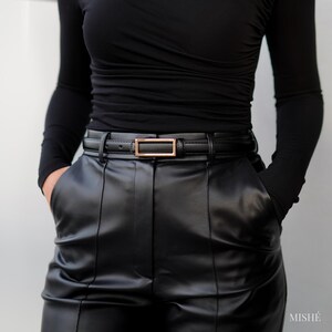 Black Leather Belt for Women, Belt for dress, Thin Leather Belt Gold Buckle, Classic Black Belts Minimalist, Gift for Her, Everyday Belt image 7