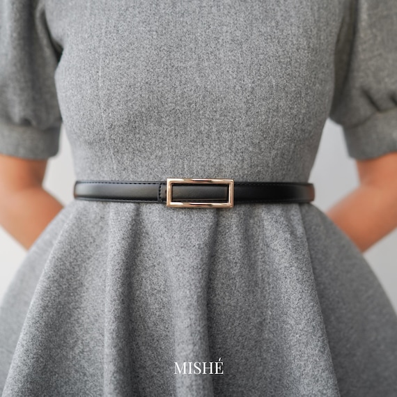 Waist Leather Belt for Women, Dress Belt With Gold Buckle, Thin Minimalist Black or Brown Belt, Elegant Waist Belt, Fashion Belt