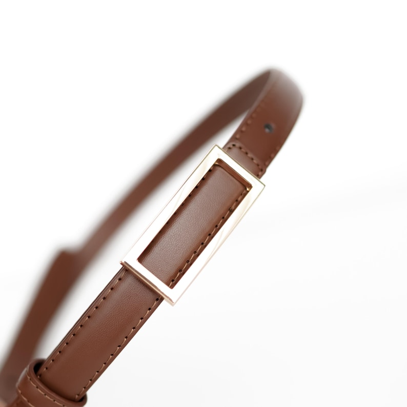 Leren damesjeansriem, dunne riem, zwarte of bruine minimalistische riem, gouden gespriem, casual alledaagse riem, klassieke leren tailleriem afbeelding 13