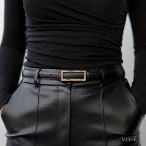Leren damesjeansriem, dunne riem, zwarte of bruine minimalistische riem, gouden gespriem, casual alledaagse riem, klassieke leren tailleriem afbeelding 5