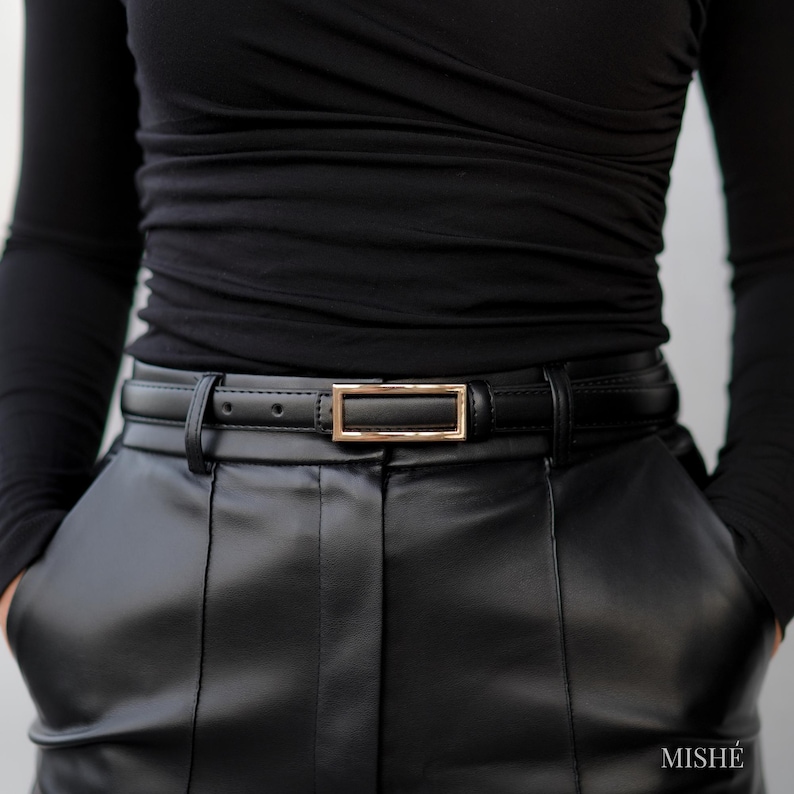 Leren damesjeansriem, dunne riem, zwarte of bruine minimalistische riem, gouden gespriem, casual alledaagse riem, klassieke leren tailleriem afbeelding 5