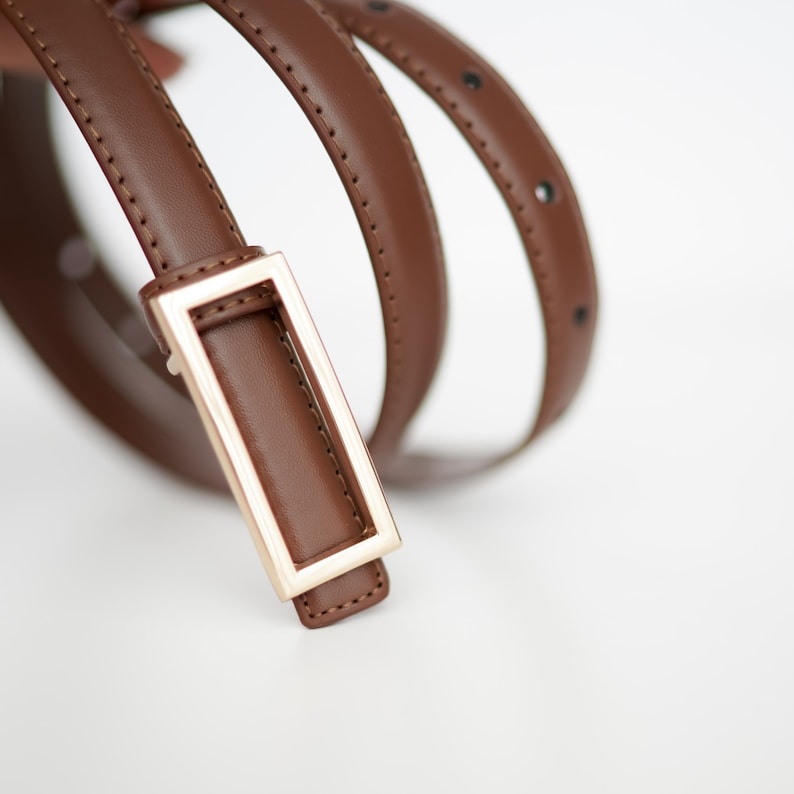 Leren damesjeansriem, dunne riem, zwarte of bruine minimalistische riem, gouden gespriem, casual alledaagse riem, klassieke leren tailleriem afbeelding 16