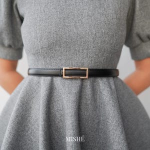 Black Leather Belt for Women, Belt for dress, Thin Leather Belt Gold Buckle, Classic Black Belts Minimalist, Gift for Her, Everyday Belt image 3