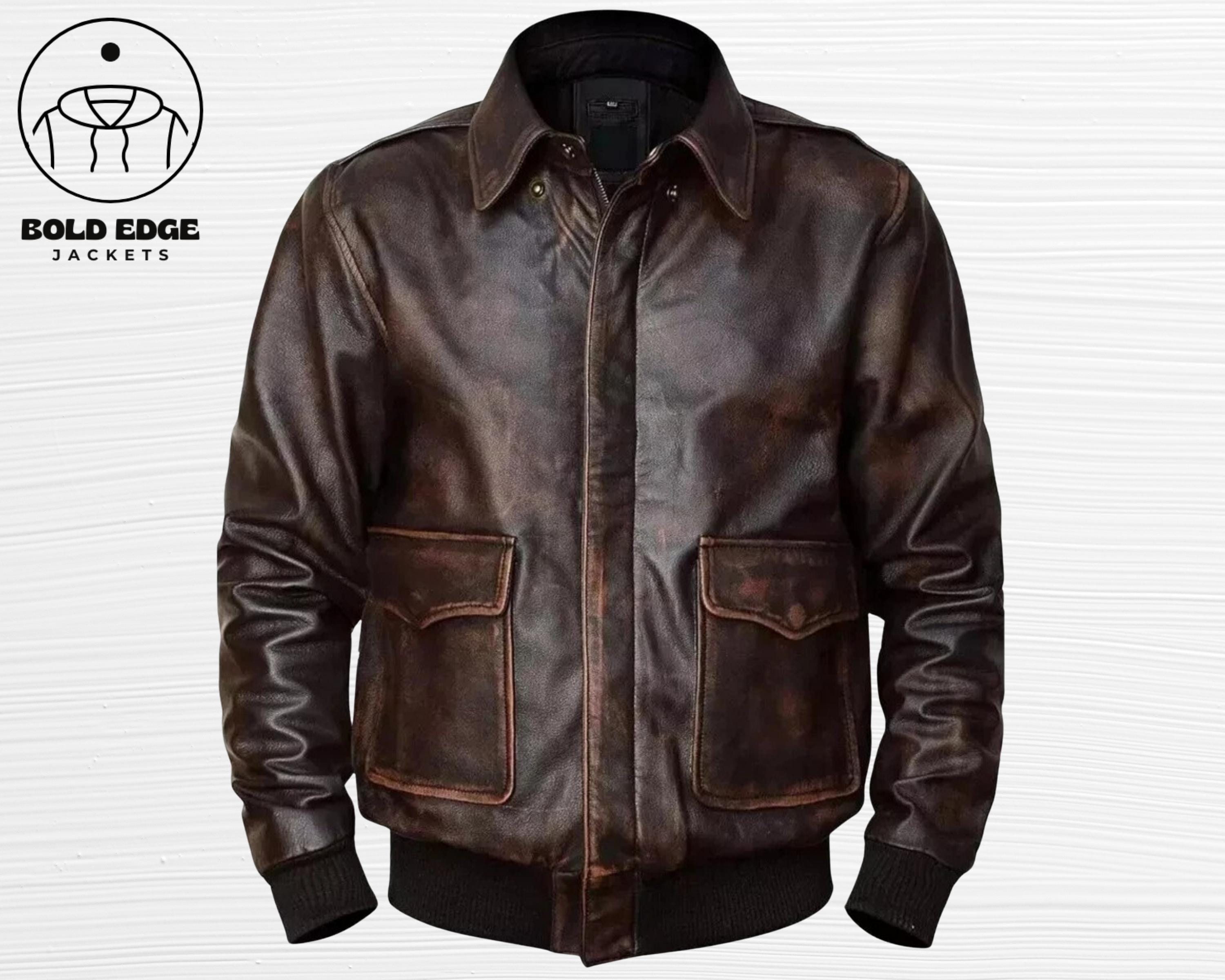 ジャケット・アウター Sheepskin A-2 Style Flight Jacket Brown Vintage A2 Aviator Leather Jacket – Brown Distressed Sheepskin WW2