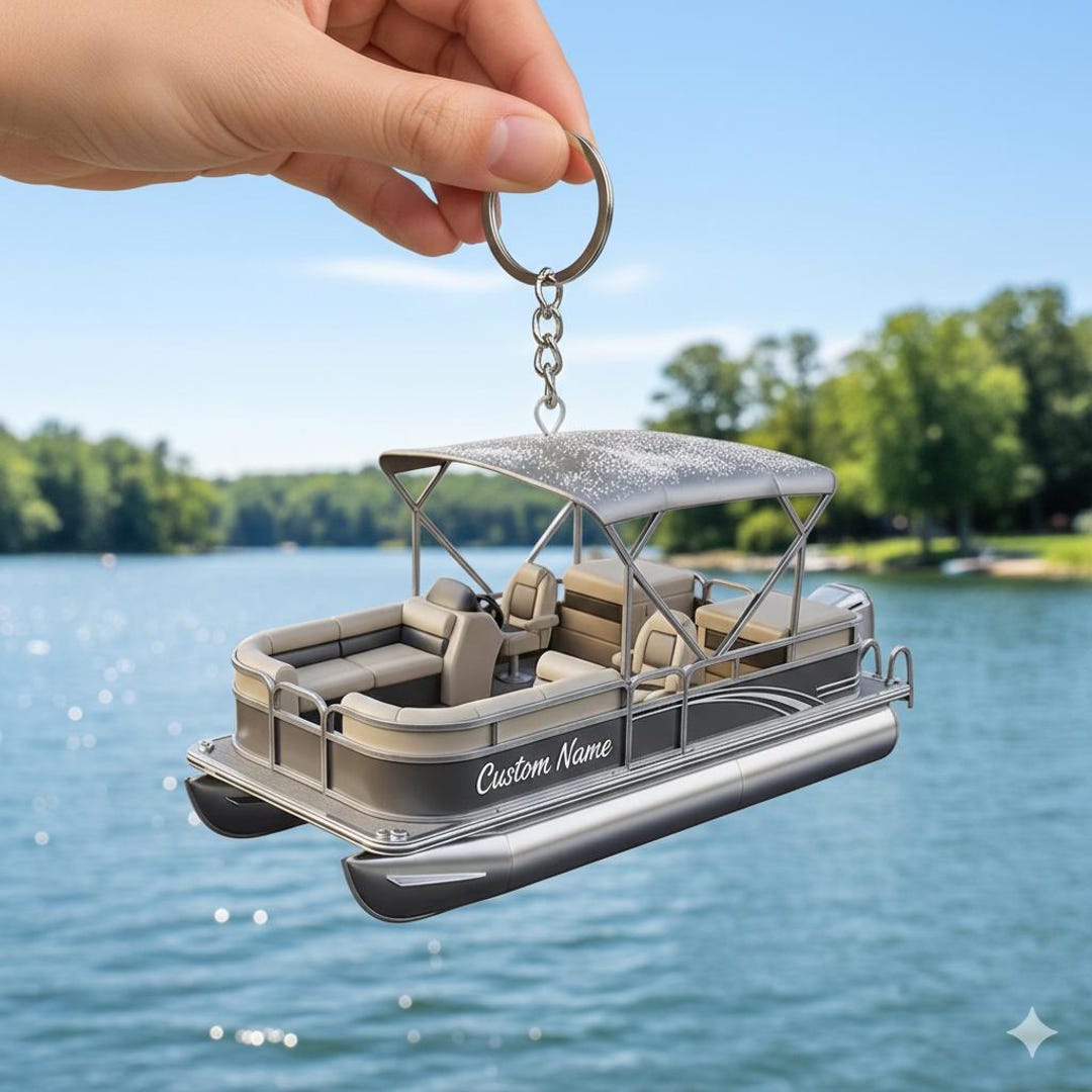 Pontoon Key Chain Personalized Pontoon Boat Christmas Keychain, Acrylic Hanging Decor 2D ...