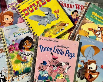 Disney Little Golden Book Junk Journal • Original Story Pages • 30 Plain White Pages • Wire-Coil Binding