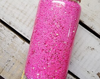 Snow Globe Glass Can - Hot Pink Glitter