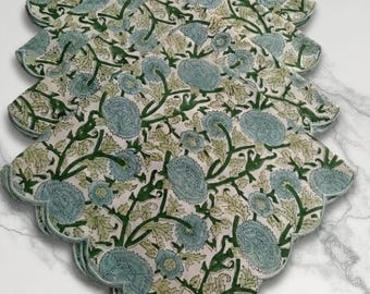 Floral Hand Block Printed Cotton Napkin, Embroidered Dinner Napkins, Handmade Napkins, Reusable Napkins,  Eco Friendly Kitchen Napkin