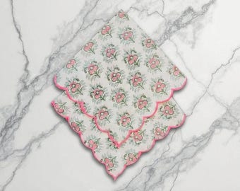 Servilletas de tela 100% algodón con estampado floral, servilletas para mesa de comedor, cocina, bodas, uso diario, cenas y fiestas, servilletas estampadas a mano con bloques.