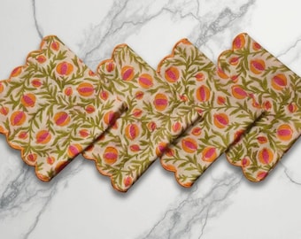 Juego de servilletas surtidas, paquete de 4 servilletas estampadas a mano, estilo bohemio, servilletas de algodón combinables, hechas a mano en India.