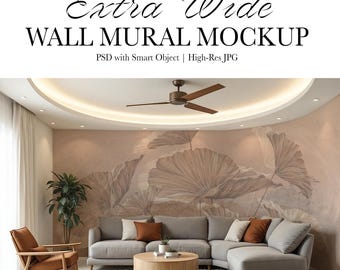 Extra Wall Mural Mockup — Modern Living Room with Large Sectional Sofa (PSD & JPG)