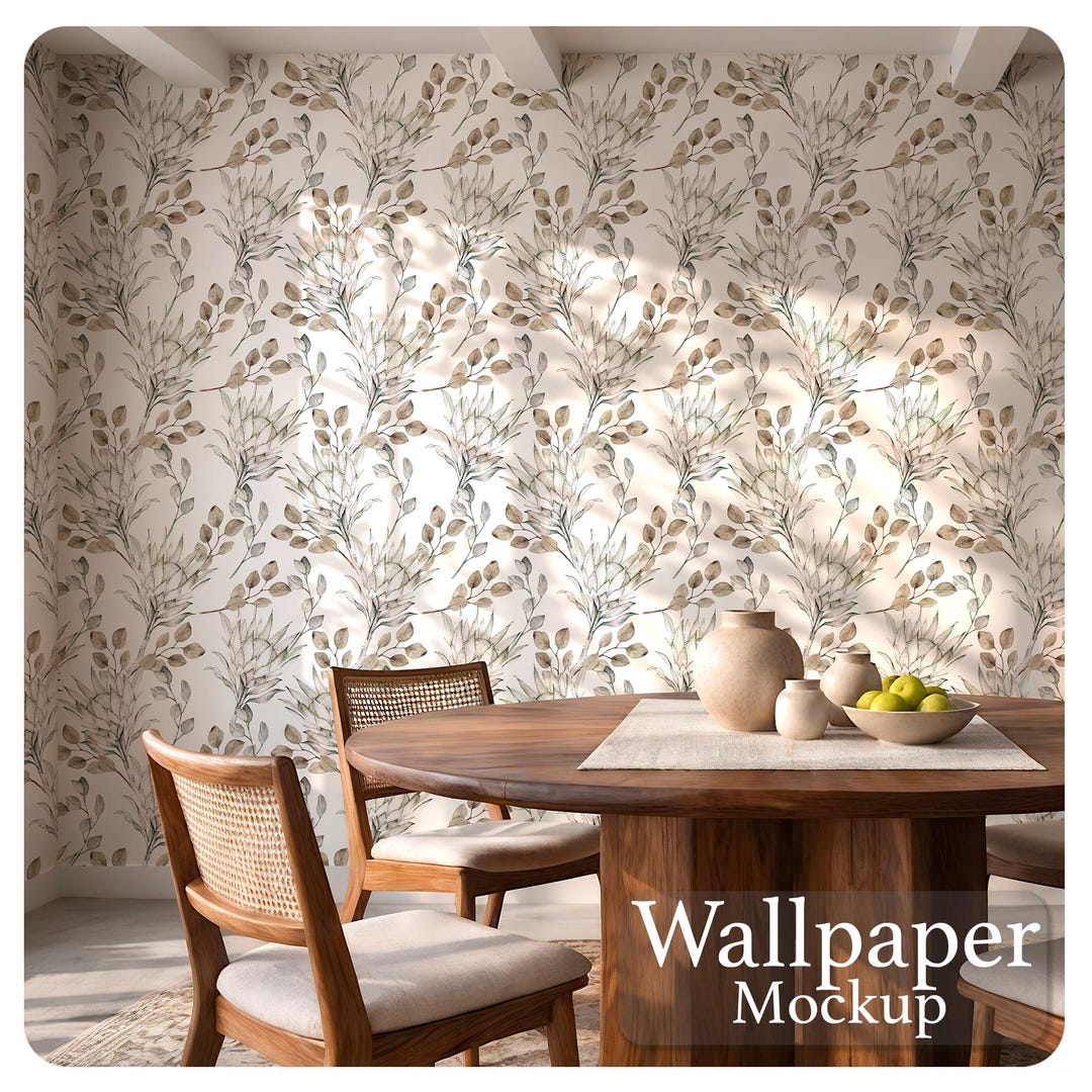 Modern Rustic Dining Room Wallpaper Mockup — Natural Light Interior ...