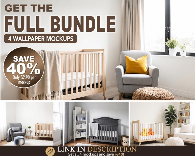 Wallpaper Mockup Nursery Scene - Modern Scandi Baby Room Wall Display ...