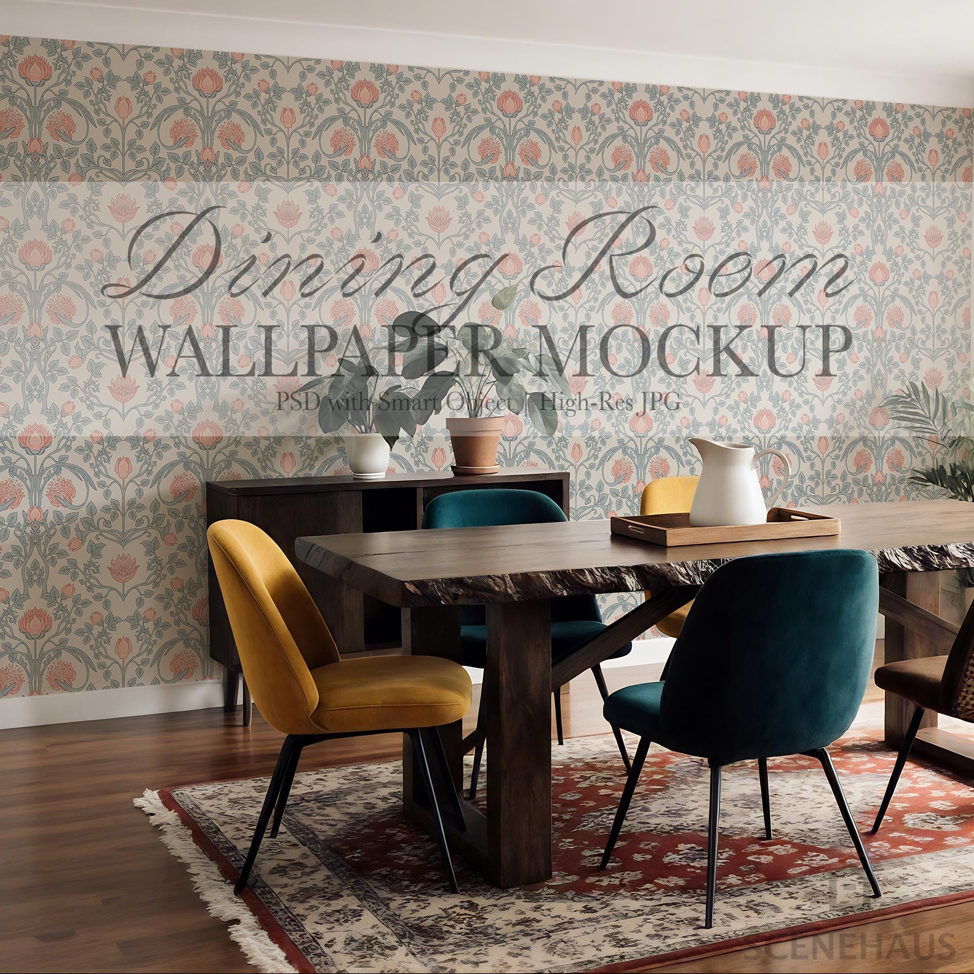Rustic Dining Room Wallpaper Mockup — Neutral Traditional Interior (PSD ...