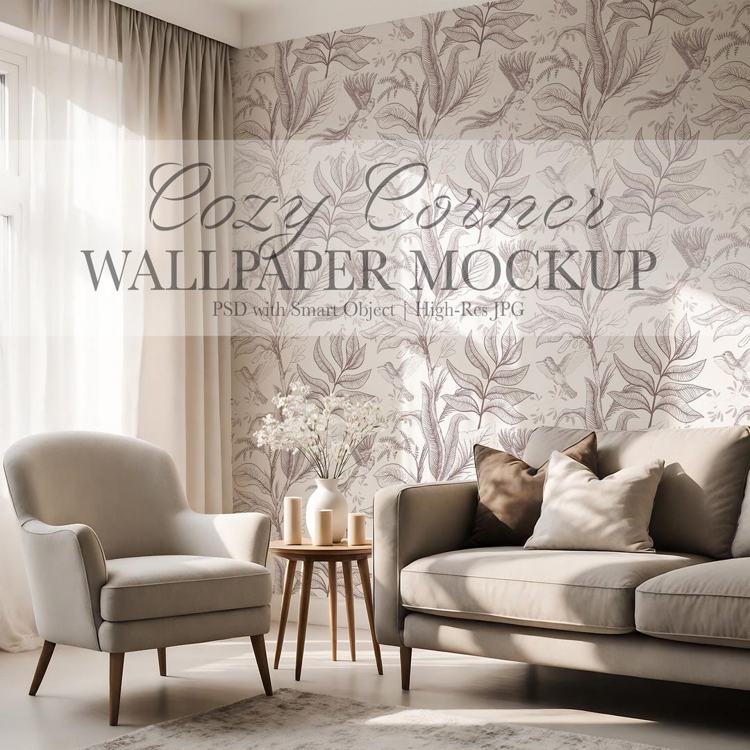 Neutral Living Room Wallpaper Mockup — Modern Interior Scene With Soft
