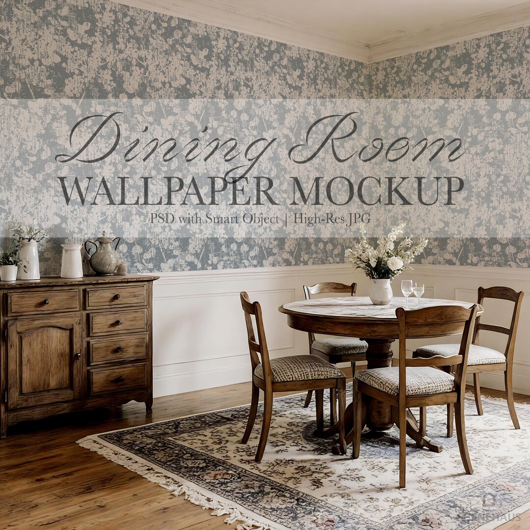 French Country Dining Room Wallpaper Mockup – Vintage Mural Display ...