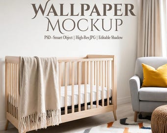 Wallpaper Mockup Nursery Scene - Modern Scandi Baby Room Wall Display (PSD & JPG)