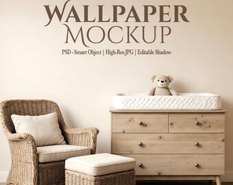 Boho Nursery Wallpaper Mockup — Neutral Baby Room Interior (PSD & JPG)