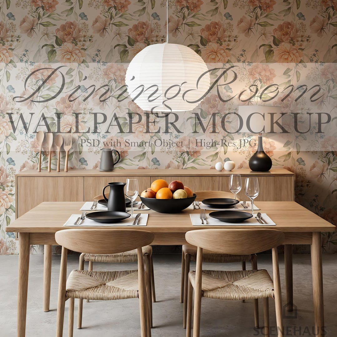 Wallpaper Mockup Dining Room - Neutral Japandi Decor (PSD & JPG) - Etsy