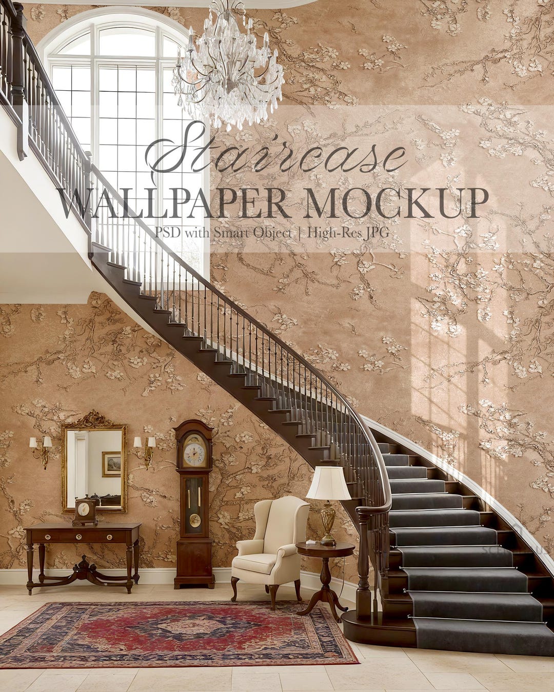 Grand Staircase Wallpaper Mockup – Luxury Estate Interior (PSD & JPG ...