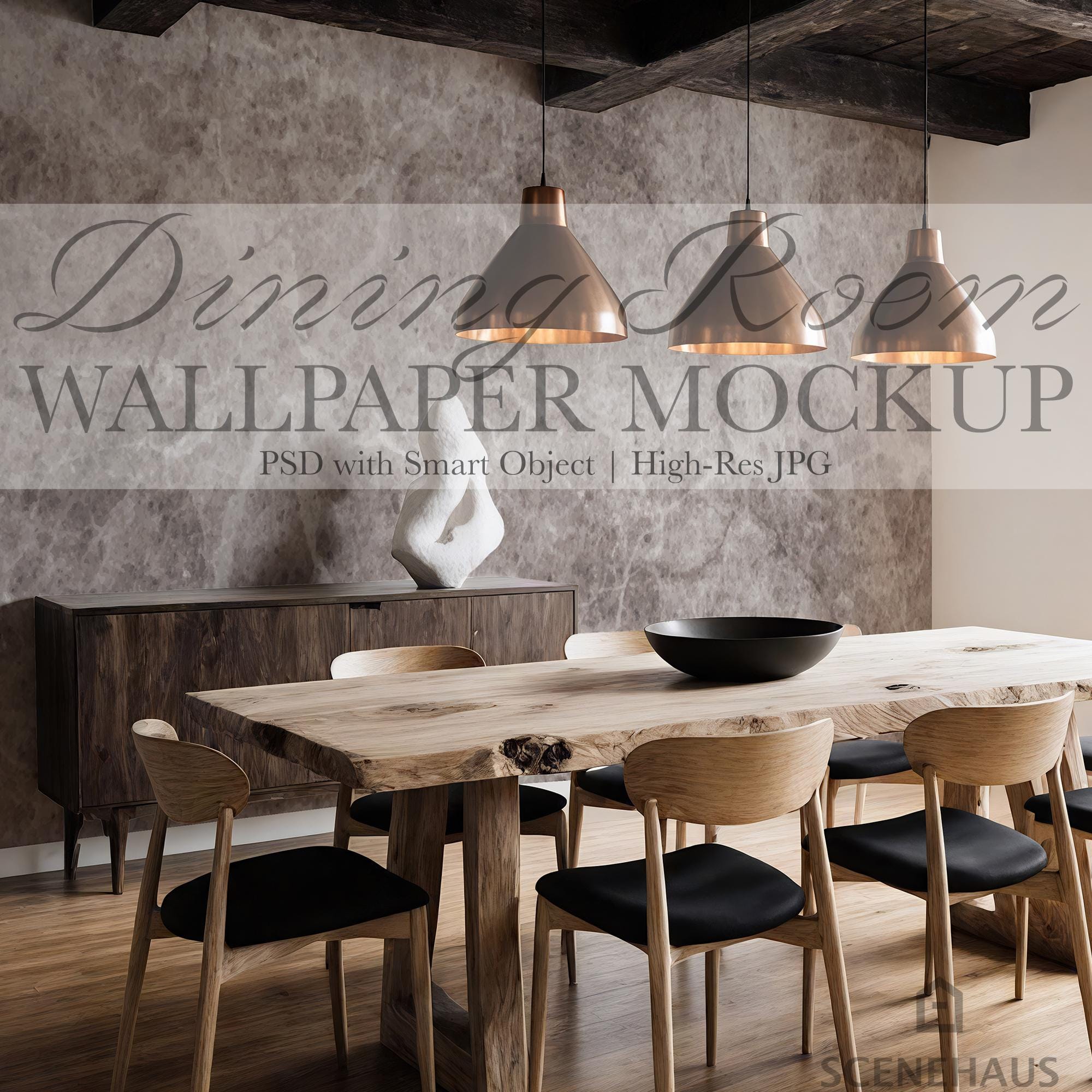 Wallpaper Mockup Dining Room - Modern Neutral Decor (PSD & JPG) - Etsy