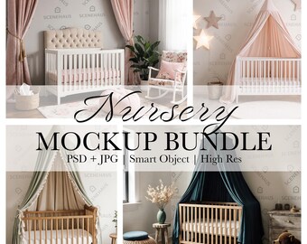 Nursery Wallpaper Mockup Bundle: Luxury Kids Room Decor PSD & JPG (in 2 sizes)